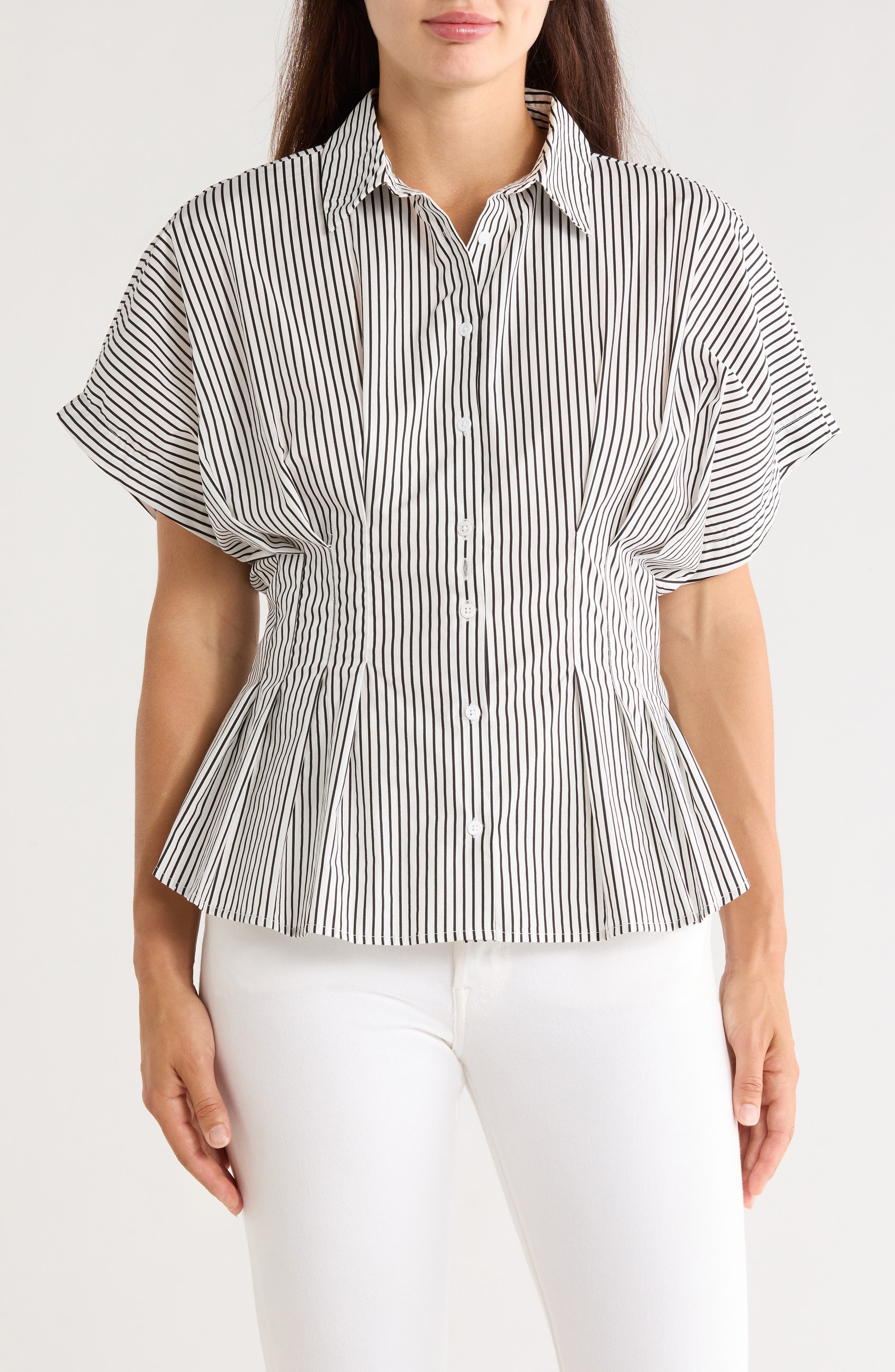 Striped Pleat Waist Dolman Shirt