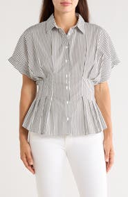 Vince Camuto Striped Pleat Waist Dolman Shirt