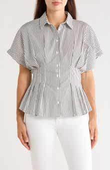 Striped Pleat Waist Dolman Shirt