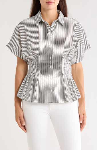 Striped Pleat Waist Dolman Shirt