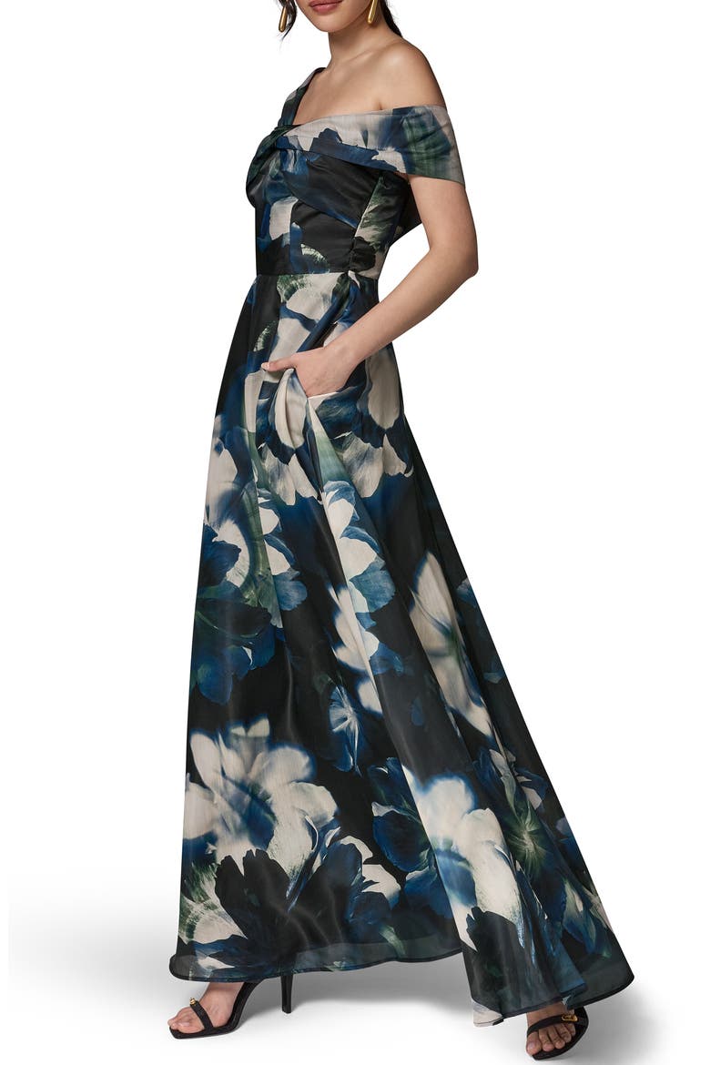 Asymmetric Fit & Flare Maxi Dress, Alternate, color, BLACK FORE