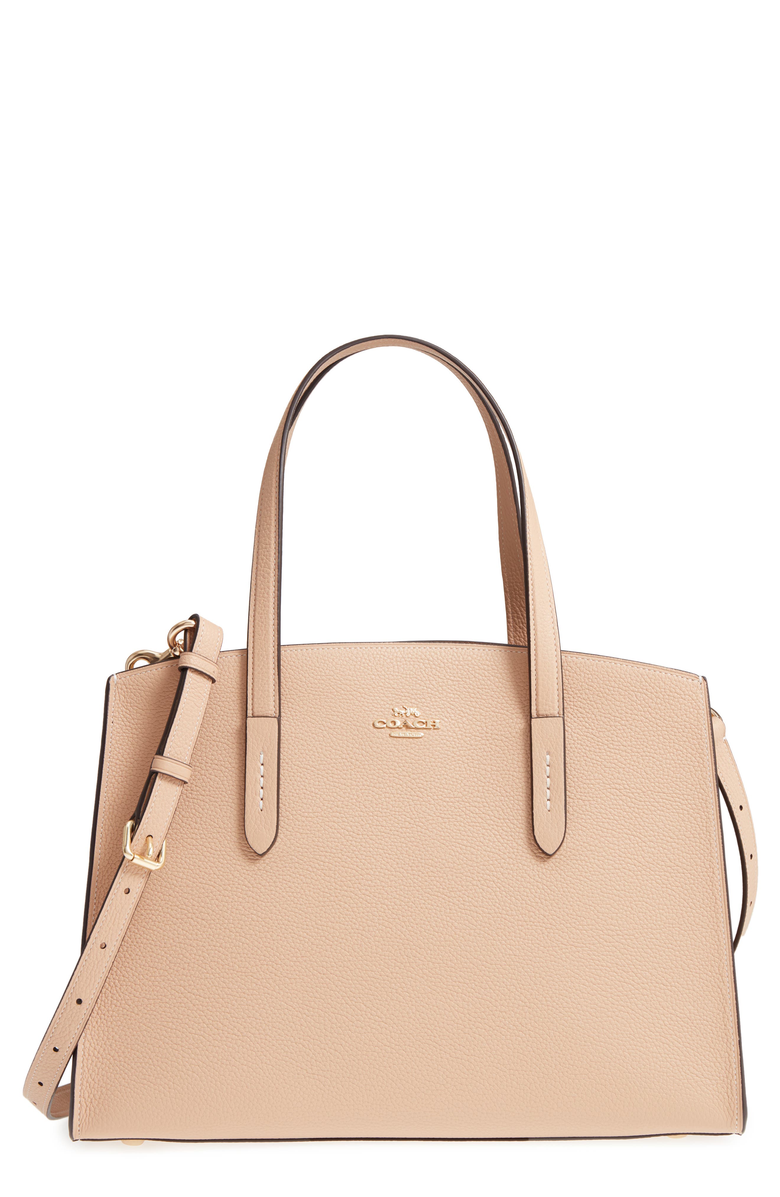 Charlie Leather Tote, Main, color, BEECHWOOD