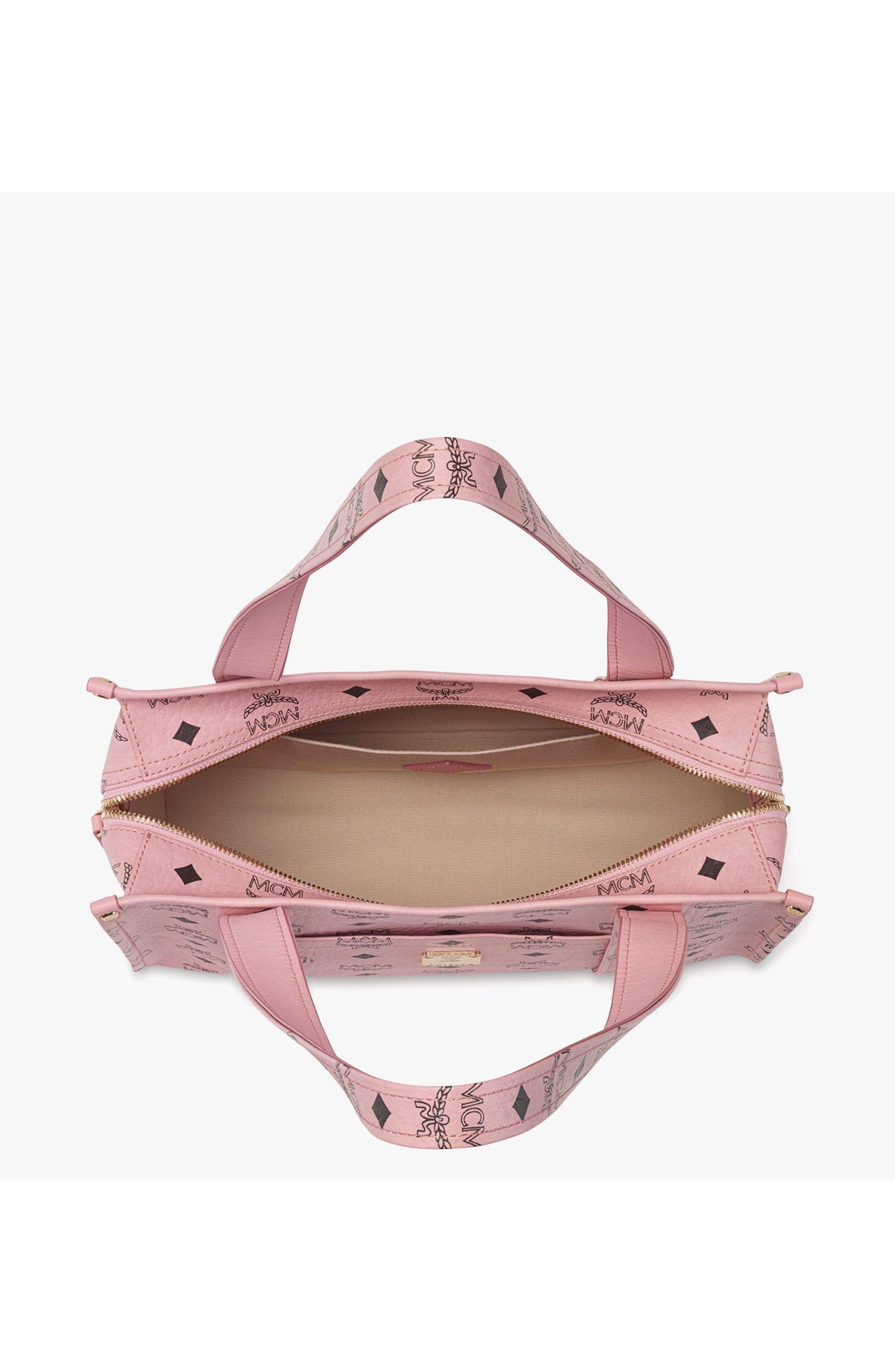 MCM Aren School Bag Tote in Visetos, Alternate, color, Soft Pink