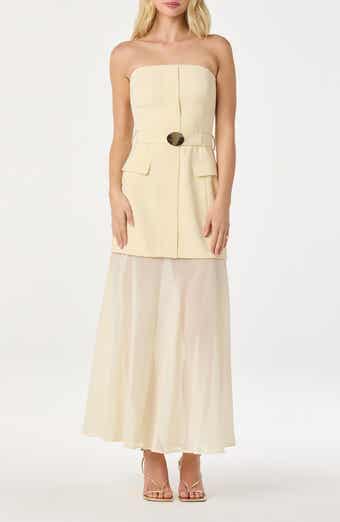 ASTR the Label Strapless Mixed Media Belted Midi Dress
