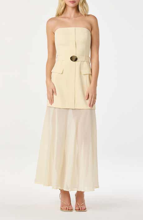 ASTR the Label Strapless Mixed Media Belted Midi Dress