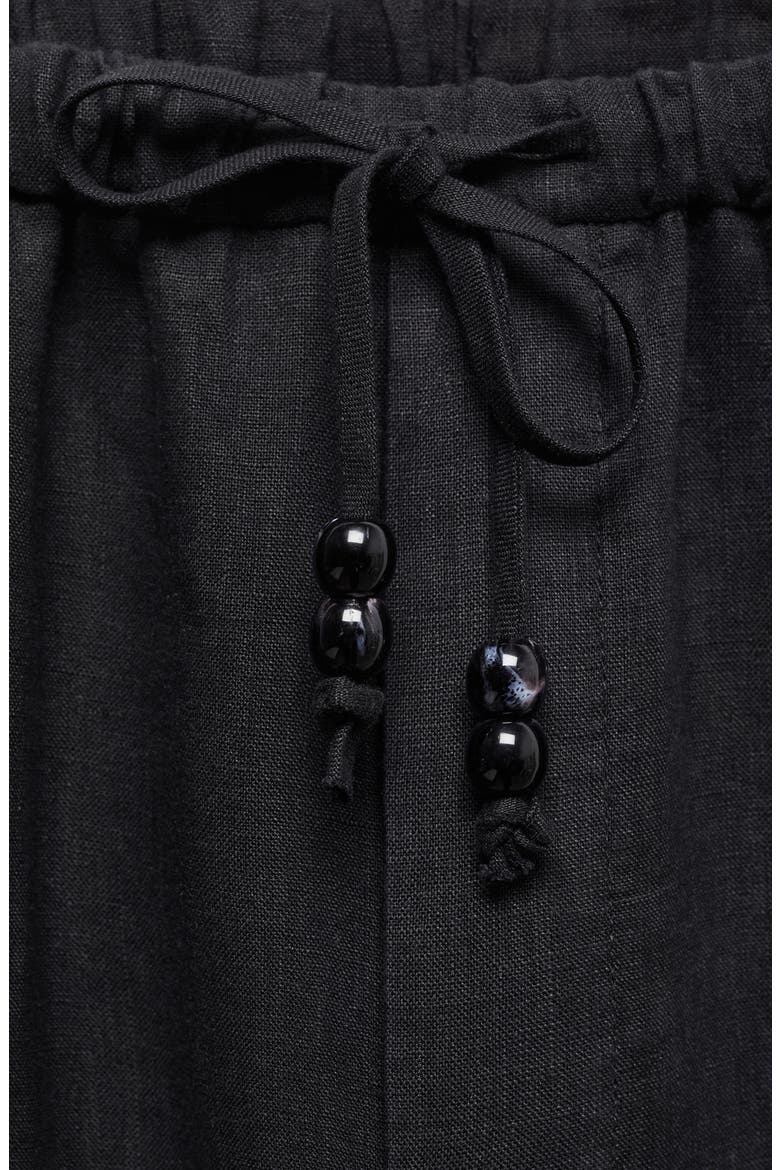 Elastic Waist Crop Straight Leg Linen Pants, Alternate, color, BLACK
