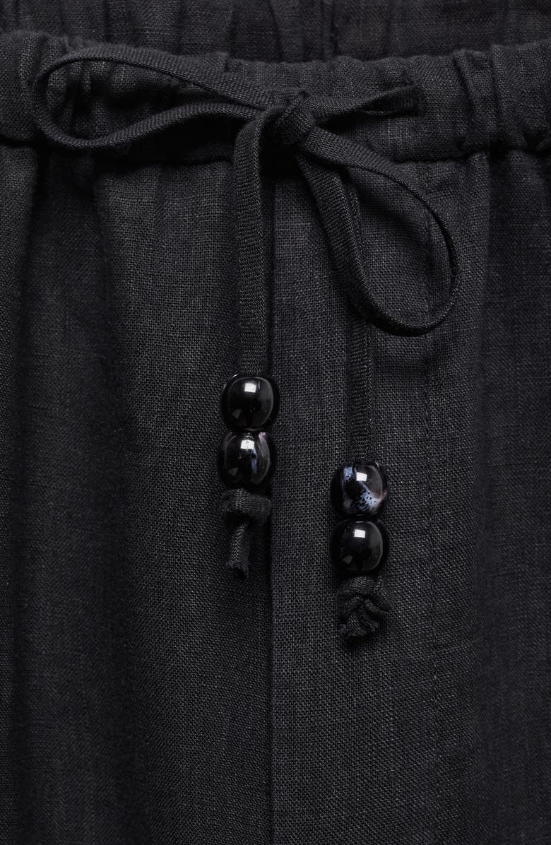 MANGO Elastic Waist Crop Straight Leg Linen Pants, Alternate, color, 