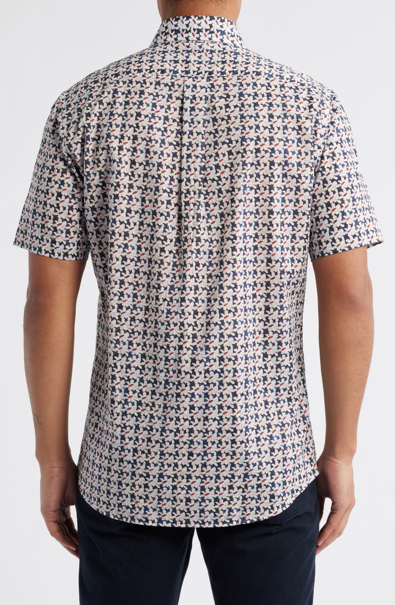Scott Barber Regular Fit Floral Short Sleeve Cotton Button-Up Shirt, Alternate, color, Navy