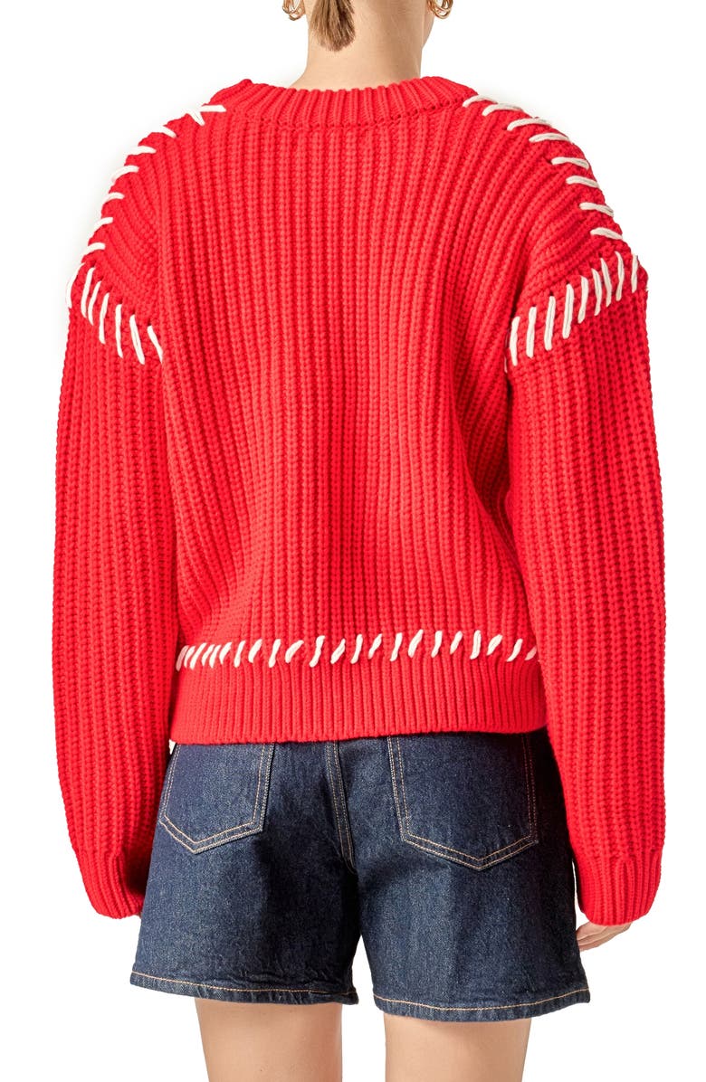 English Factory Stitch Detail Chunky Sweater, Alternate, color, Red/ White