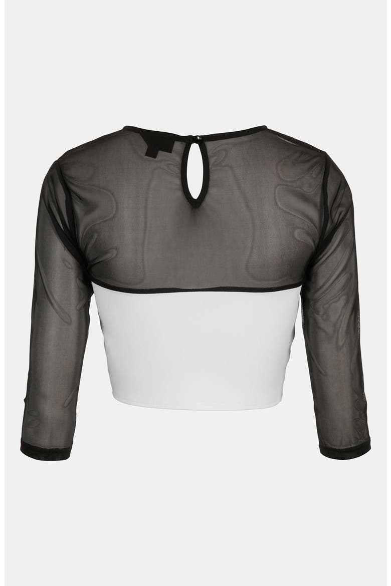 Mesh Slash Crop Top, Alternate, color, BLACK/ WHITE