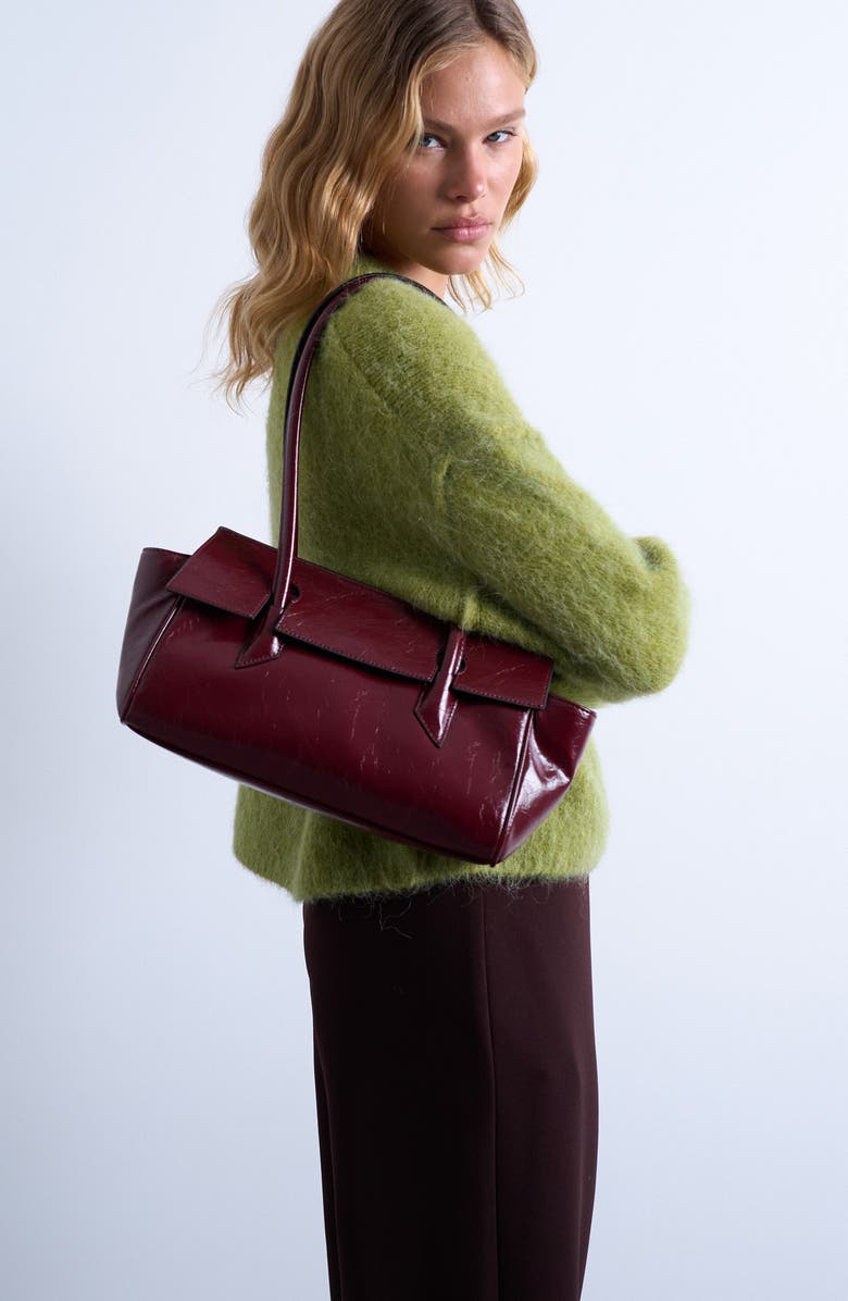 Topshop Faux Leather Flap Shoulder Bag, Main, color, Burgundy