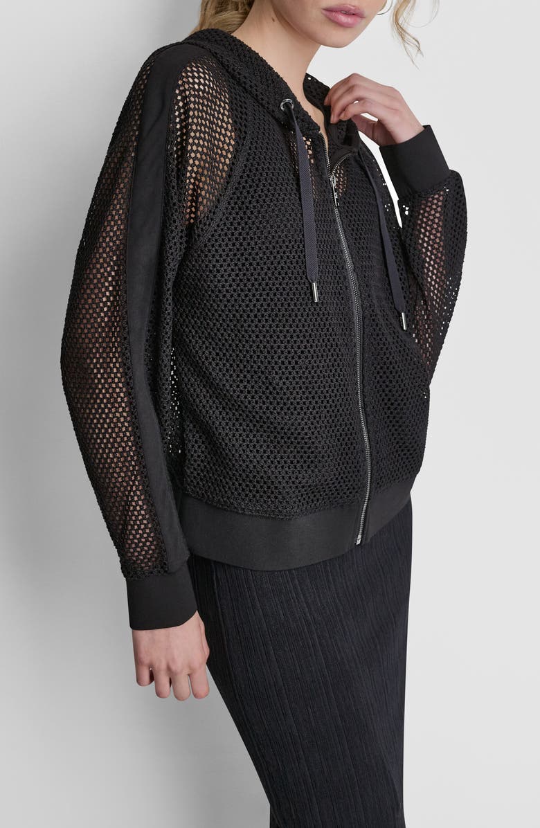 DKNY Open Stitch Hoodie, Alternate, color, Black