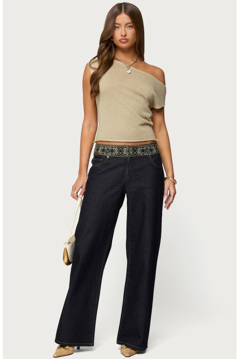 Carlie Beaded Embroidered Low Rise Wide Leg Jeans, Alternate, color, DARK-BLUE