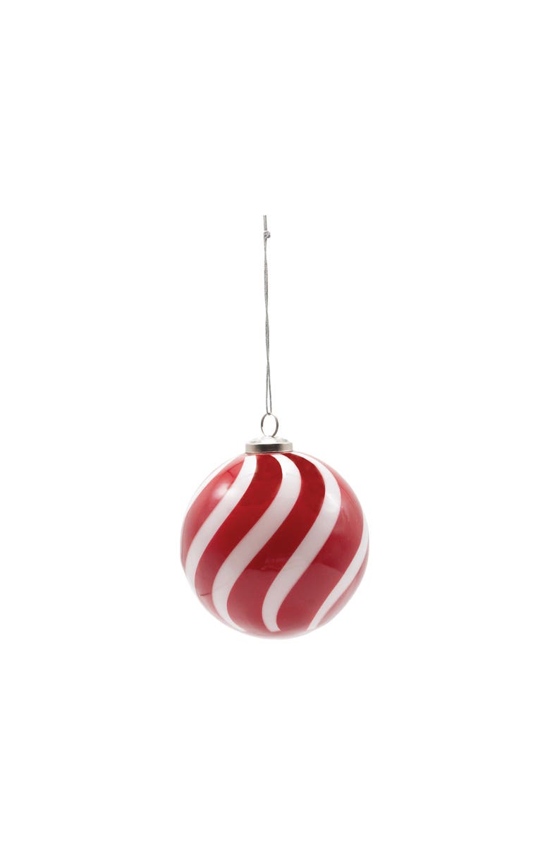 Storied Home Round Hand-Blown Glass Ball Ornament with Swirled Stripes, Red and White, Main, color, Red