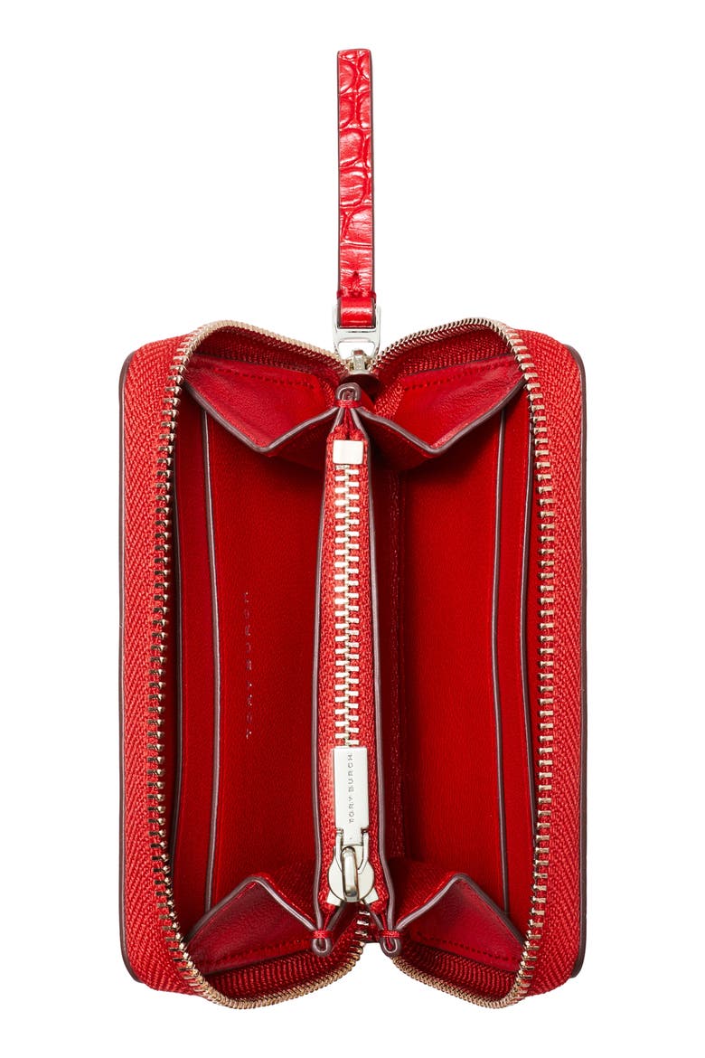 Small Kira Croc Texture Leather Zip Wallet, Alternate, color, RED SKY
