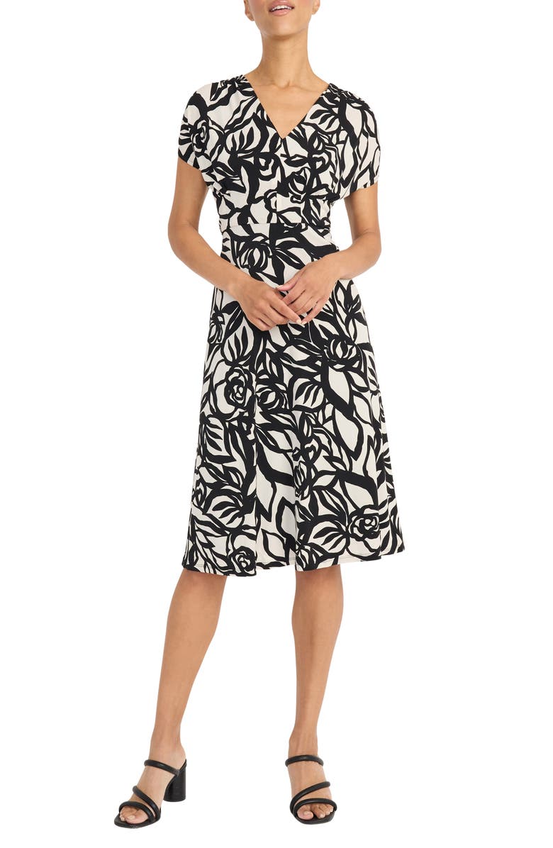 Maggy London Printed Woven Midi Dress, Main, color, Cream/ Black