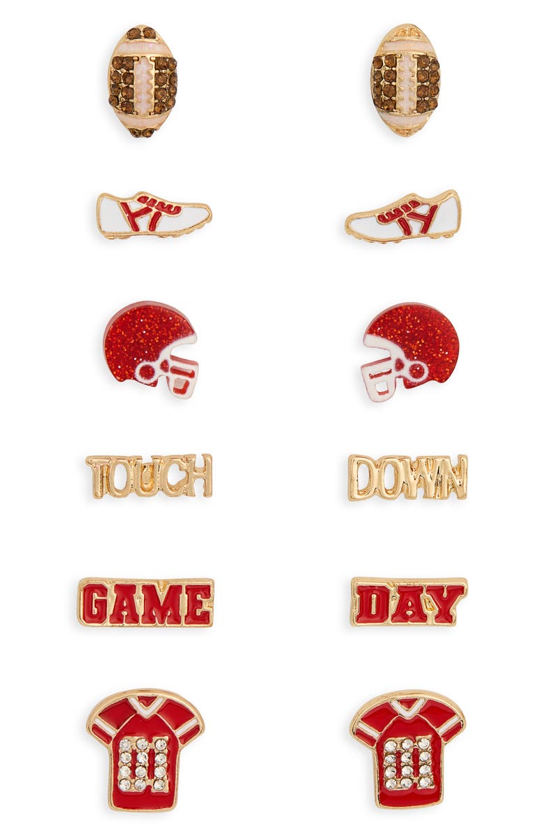 Leith Set of 6 Gameday Stud Earrings, Main, color, Red Multi- Gold
