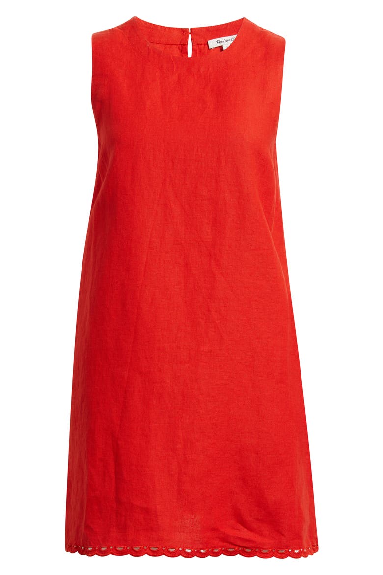 Embroidered Linen Mini Shift Dress, Alternate, color, WILD POPPY