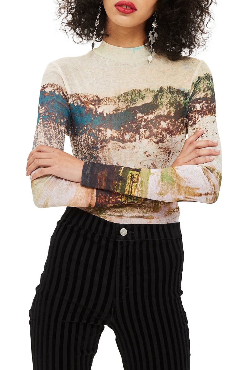 Topshop Landscape Print Tee, Main, color, 