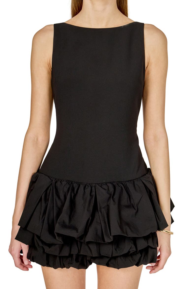 Bubble Hem Bodysuit Minidress, Alternate, color, BLACK