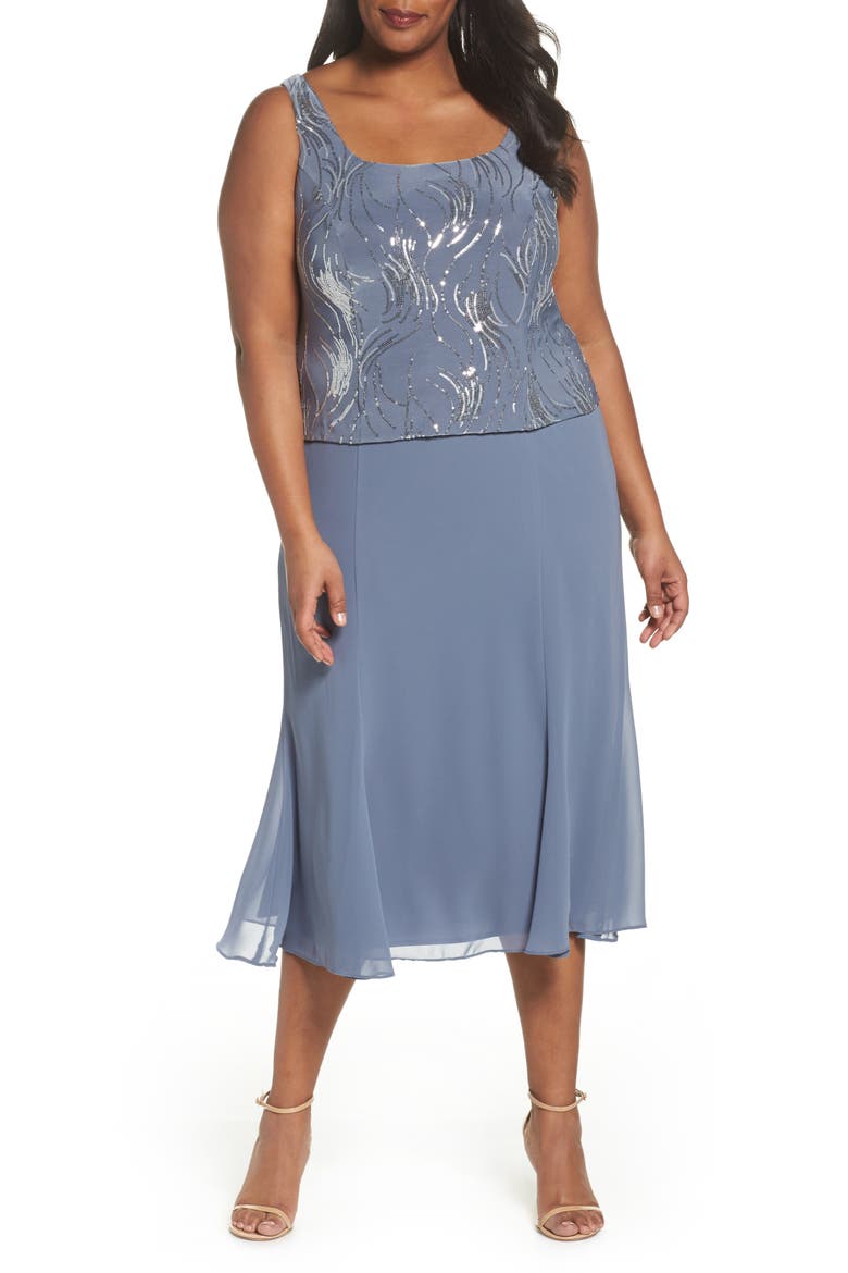 Mock Two-Piece Jacket Dress, Alternate, color, STEEL BLUE