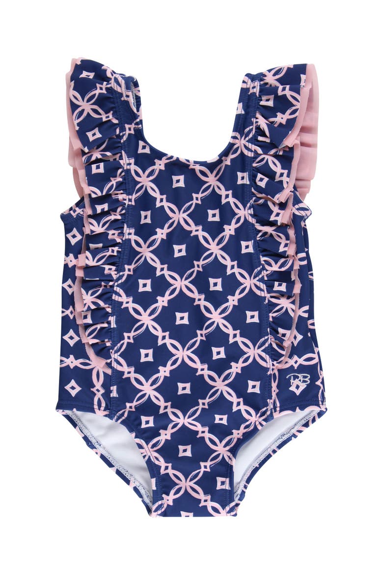 Toddler Girls UPF50+ Waterfall One Piece, Main, color, Navy Coastal Charm