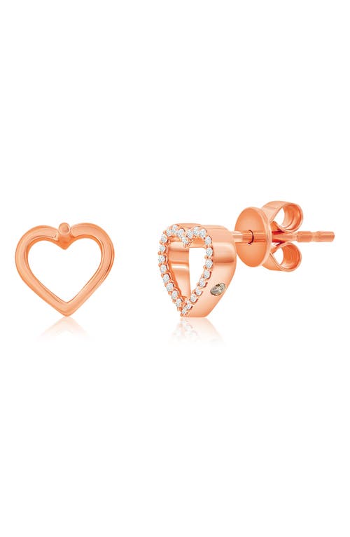 Suzy Levian Diamonds 14k Gold Diamond Open Heart Stud Earrings In Rose