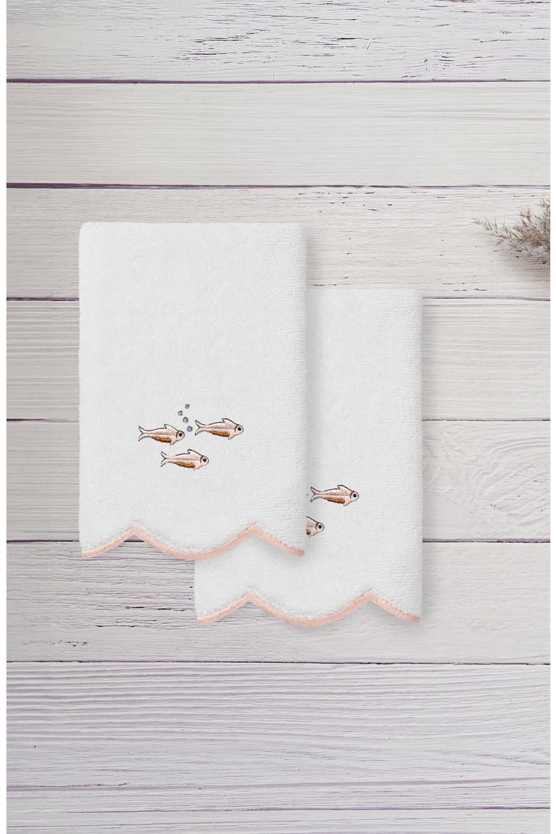 Fish School Scallop Pack of 2 Fingertip Towels, Alternate, color, WHITE/ PINK