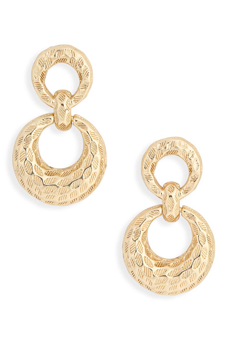 Double Circle Drop Earrings, Main, color, GOLD
