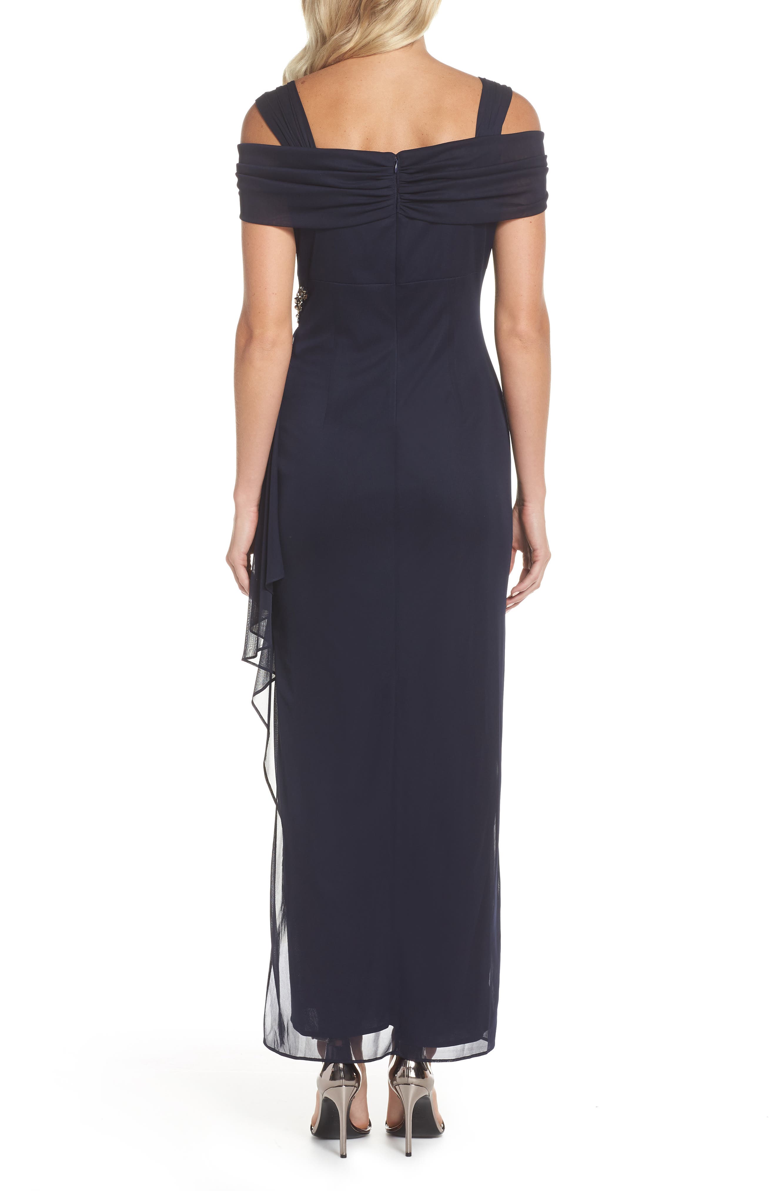 Embellished Cold Shoulder Column Evening Gown - image 2