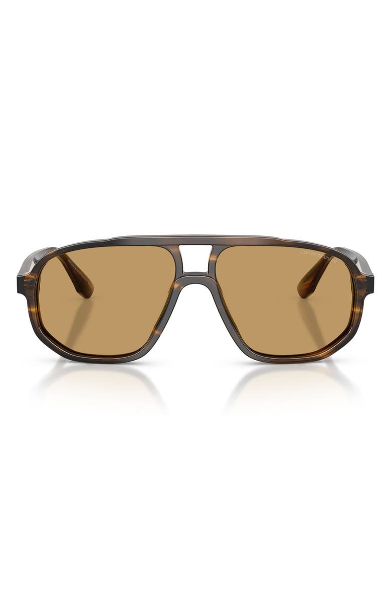 Emporio Armani 57mm Pilot Sunglasses, Main, color, Striped Dark Green / Brown