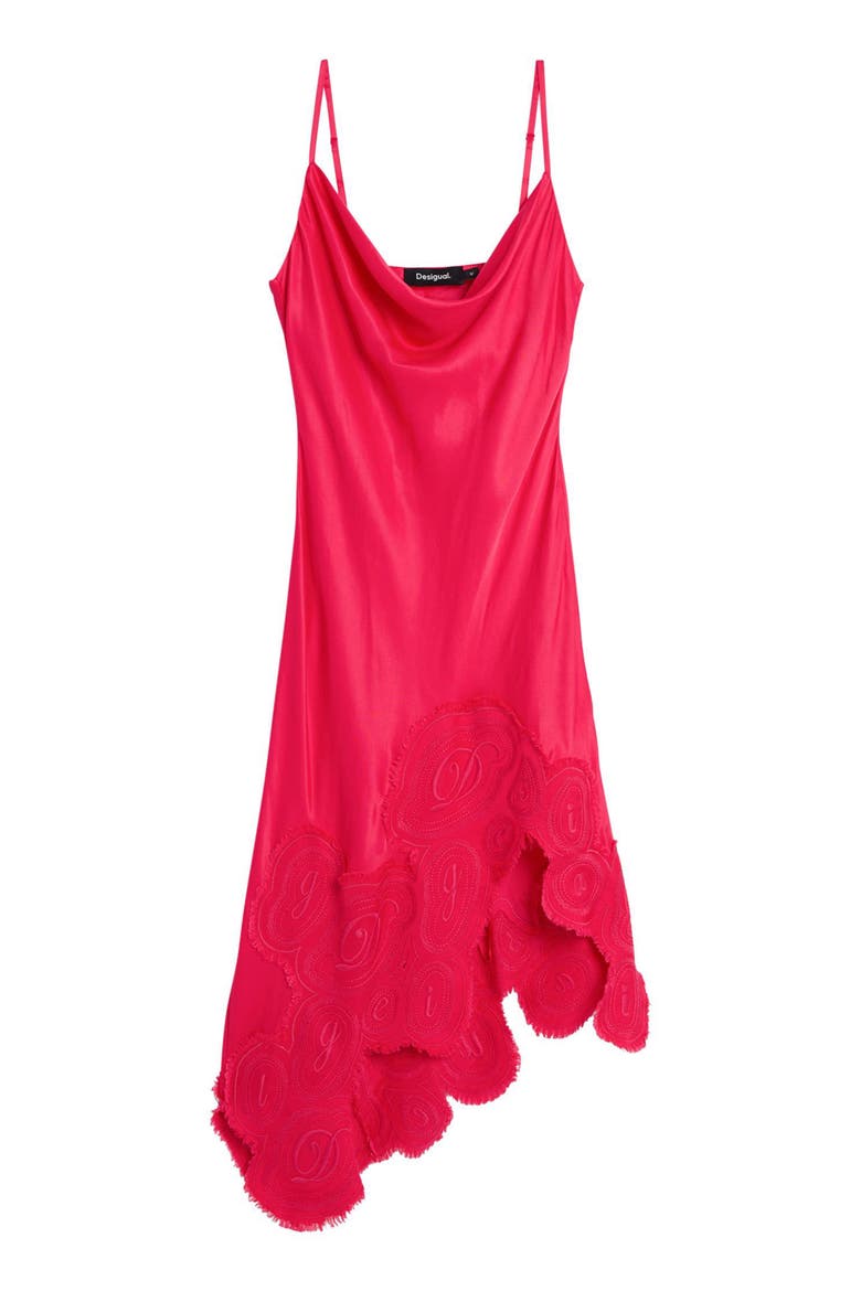 Lace Trim Asymmetric Slipdress, Alternate, color, RED