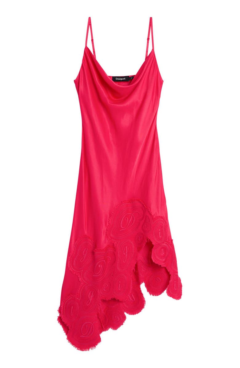 Desigual Lace Trim Asymmetric Slipdress, Alternate, color, Red