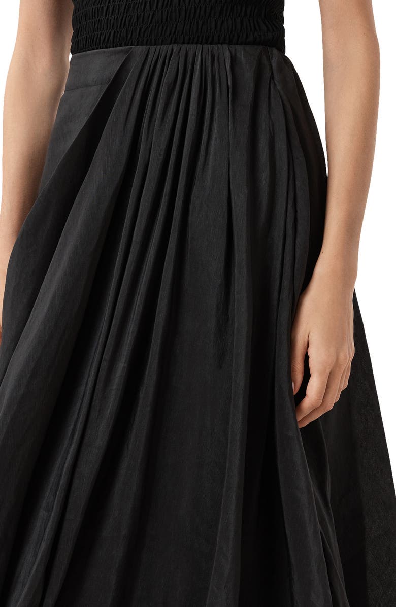 AllSaints Nia Pleated Bubble Hem Midi Skirt, Alternate, color, Black