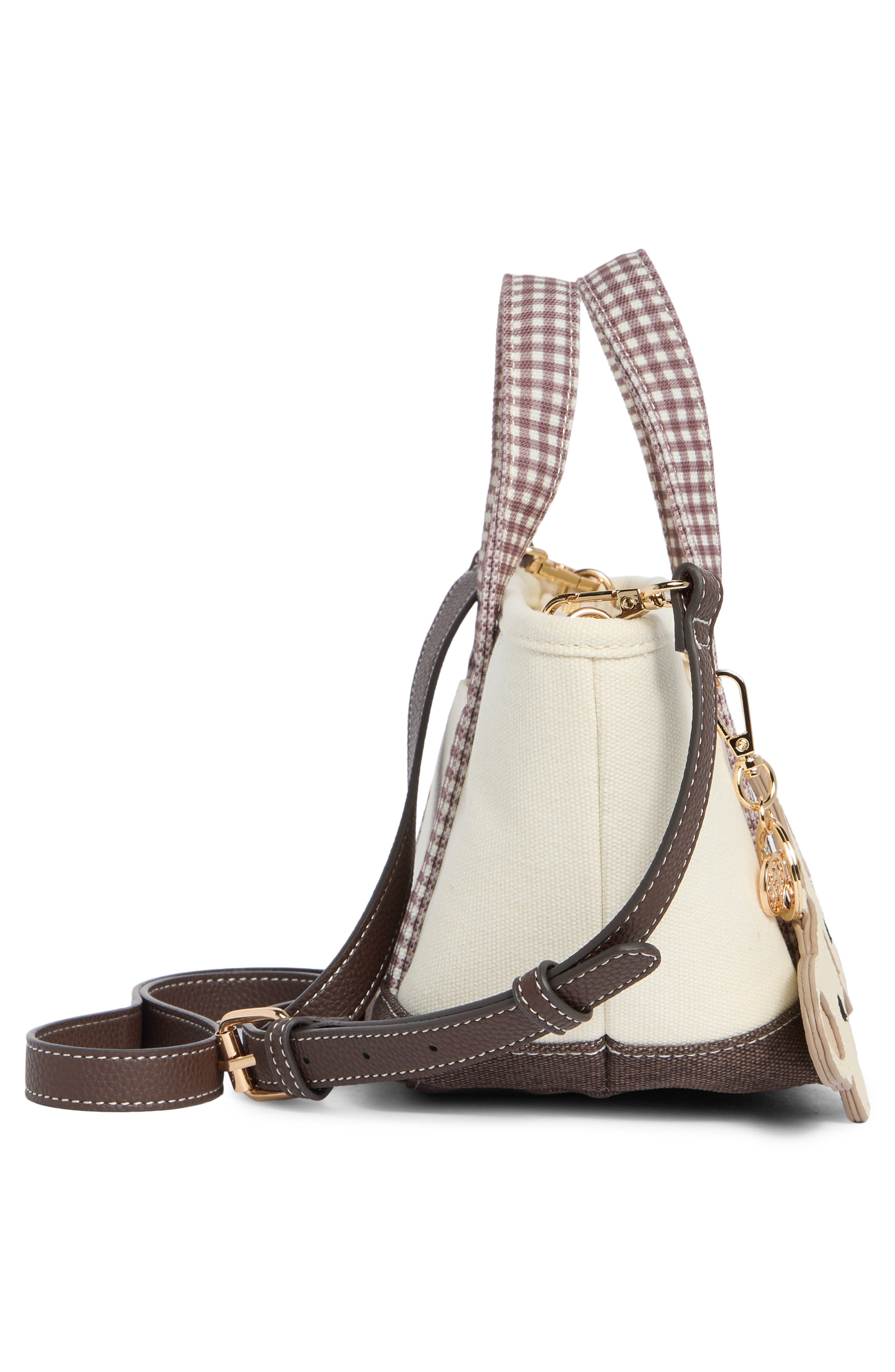 Small Convertible Denim Twill Satchel with Accessories, Alternate, color, SOFT BEIGE / BROWN GINGHAM