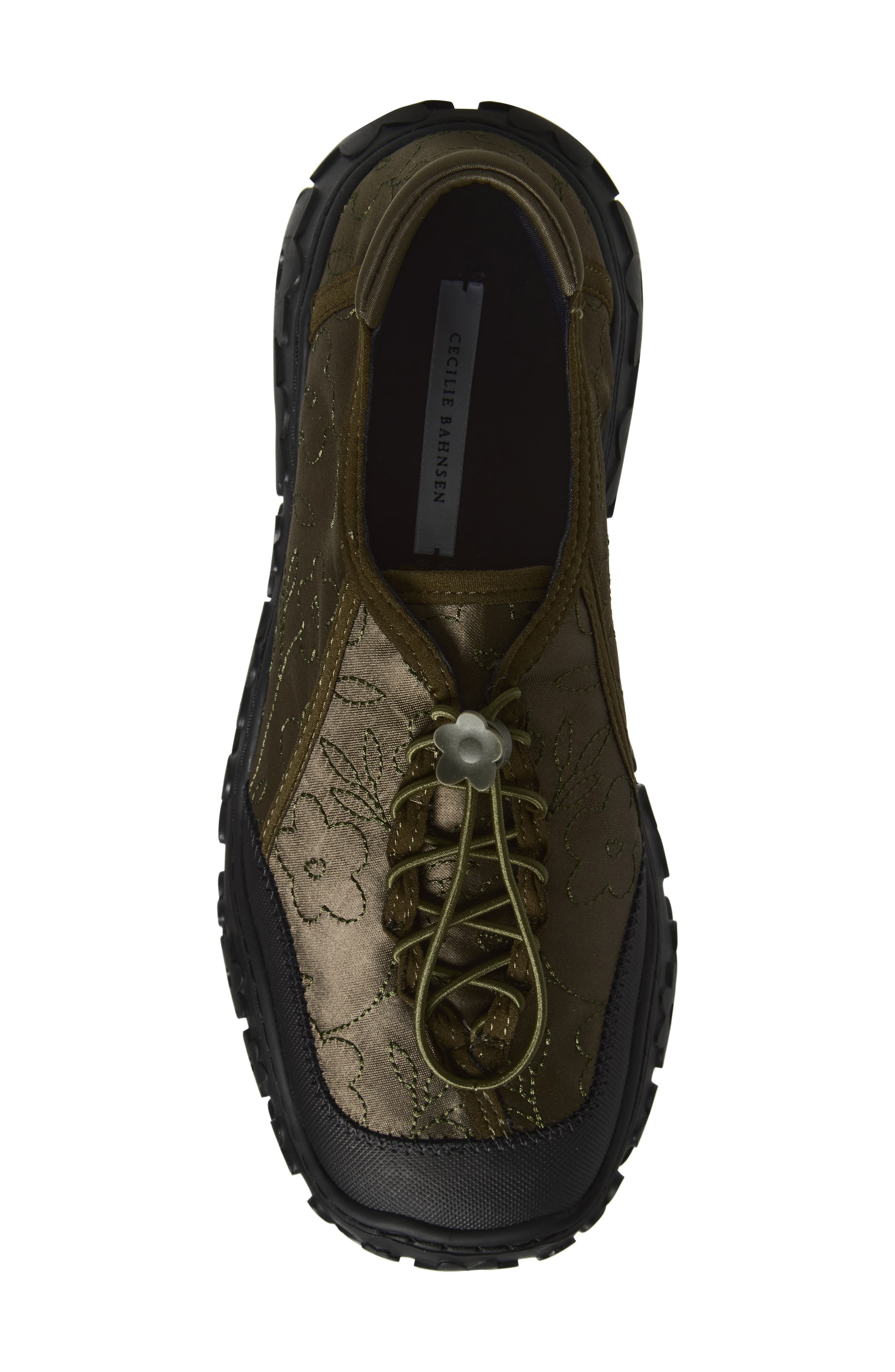 Cecilie Bahnsen Alina Embroidered Sneaker, Alternate, color, Olive Embroidered Satin