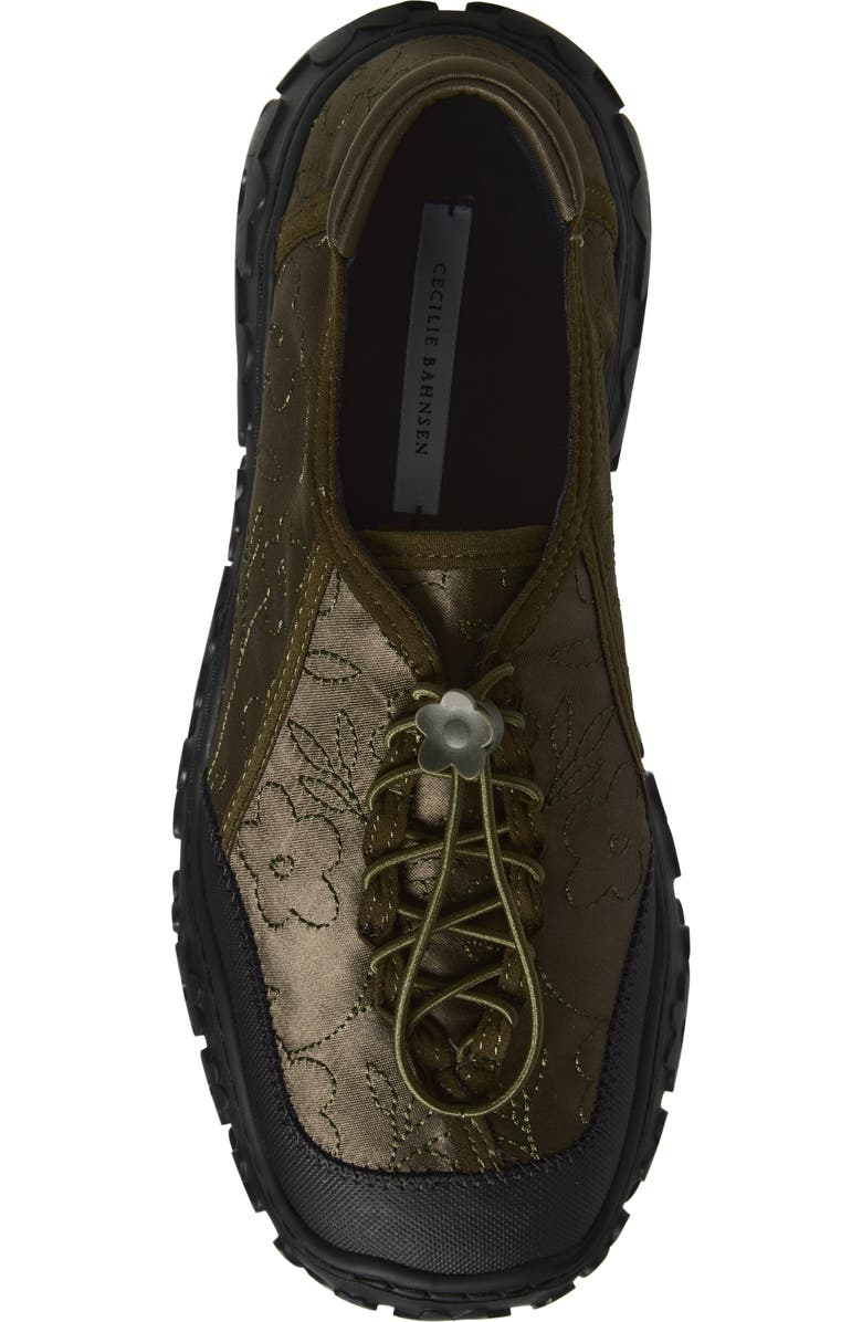 Cecilie Bahnsen Alina Embroidered Sneaker, Alternate, color, Olive Embroidered Satin