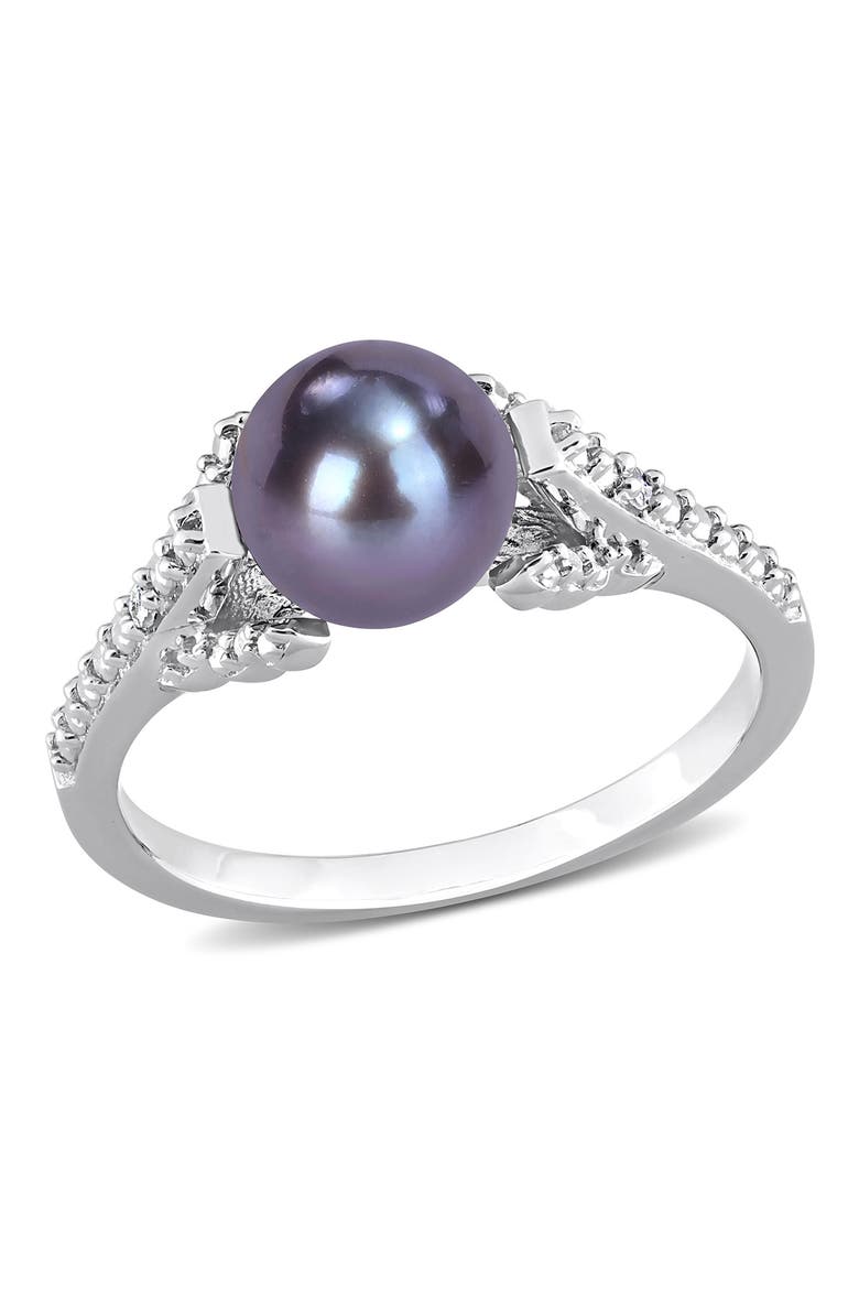 Sterling Silver 7-7.5mm Black Cultured Freshwater Pearl & Diamond Ring - 0.02 ctw, Main, color, BLACK