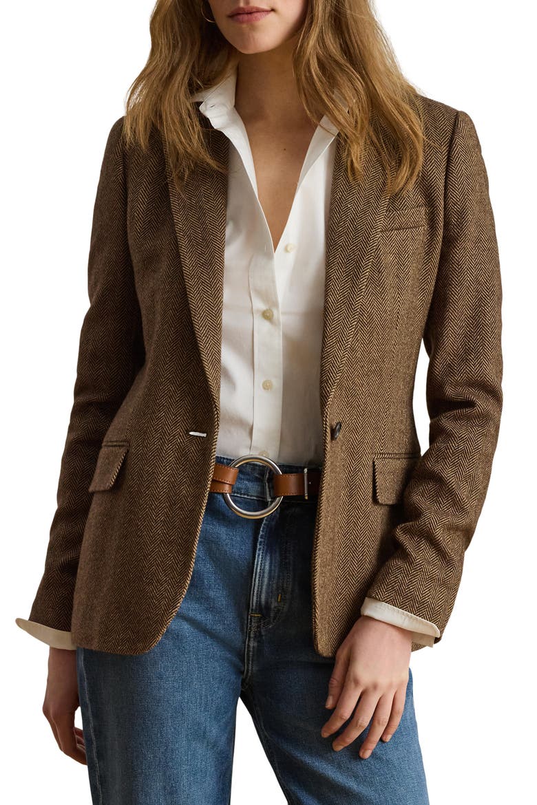 Herringbone Blazer, Main, color, BROWN/ MULTI
