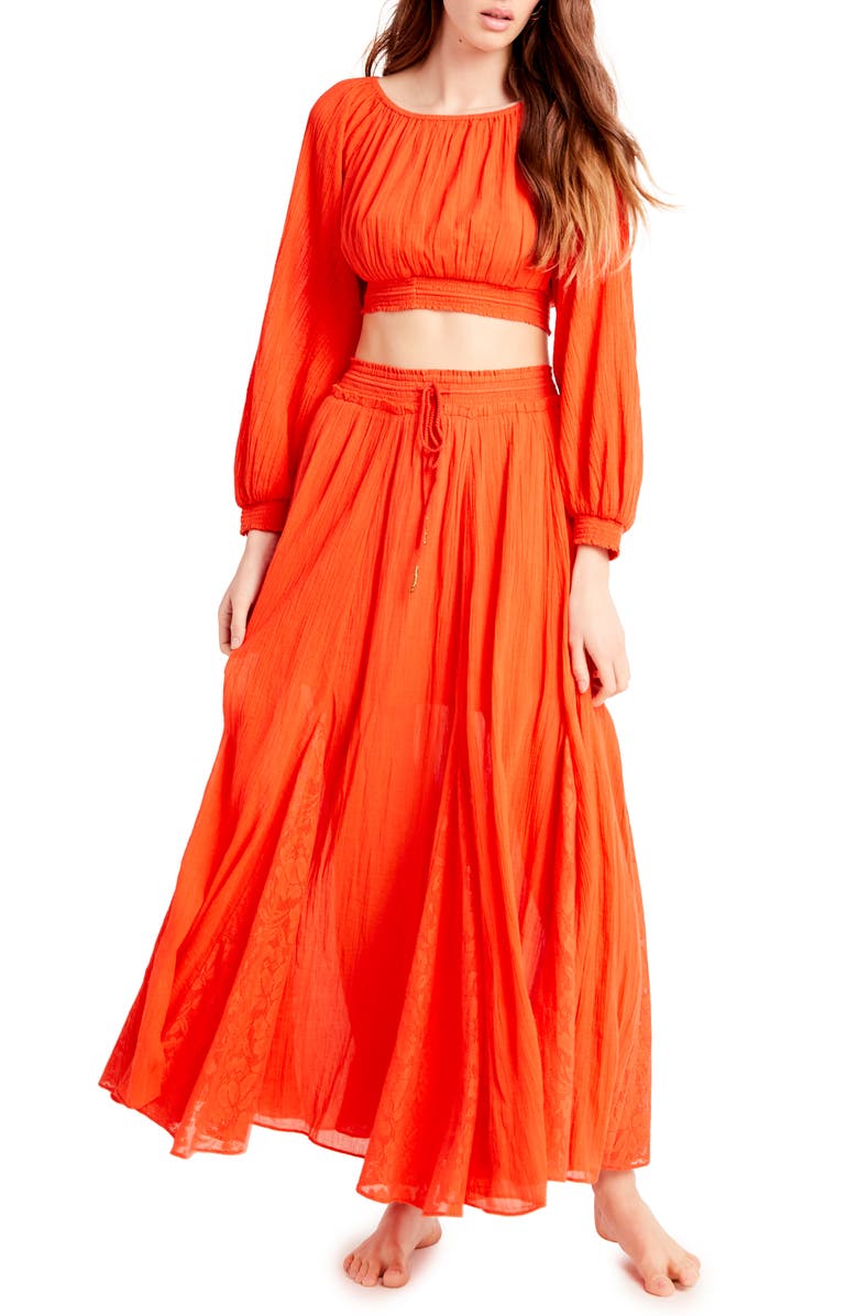 Free People Cleo Long Sleeve Crop Top & Skirt Set, Main, color, 