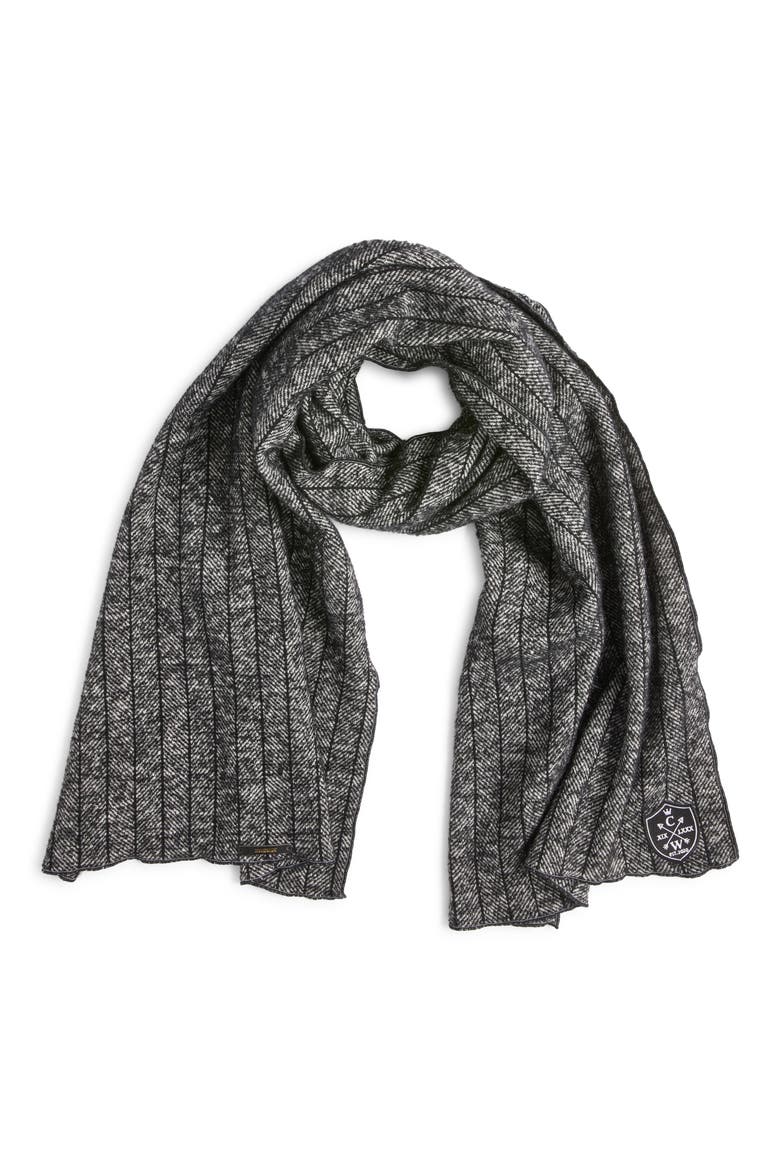 Pinstripe Herringbone Wool Scarf, Main, color, BLACK