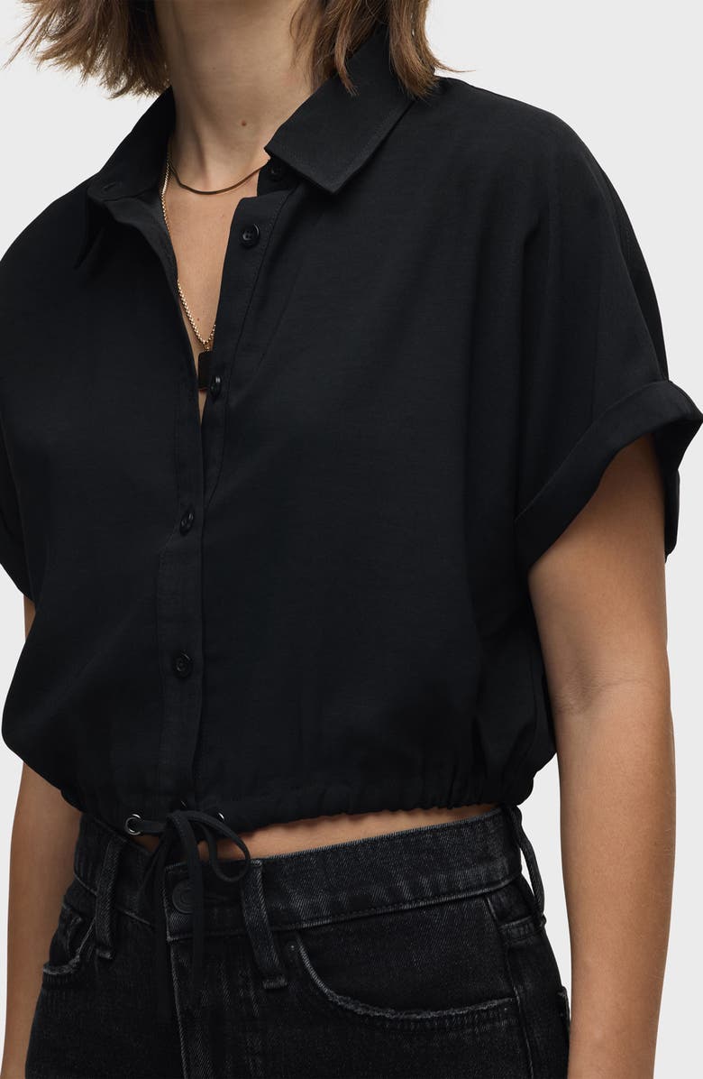 Hudson Jeans Drawstring Hem Crop Button-Up Shirt, Alternate, color, Black