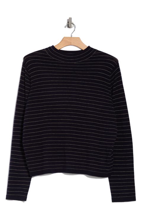 Stripe Mock Neck Wool Blend Sweater (Plus)