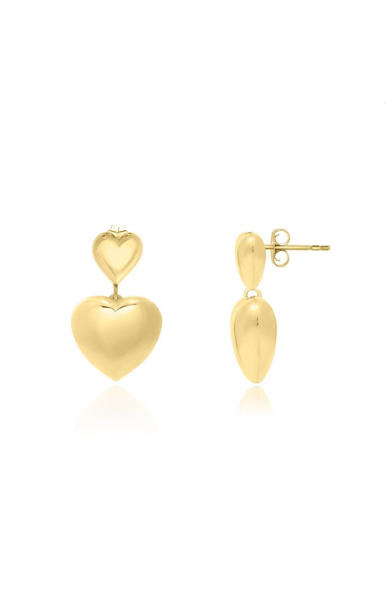 The Lovery Fine Jewelry Double Heart Drop Earrings, Main, color, Gold-Plated Sterling Silver