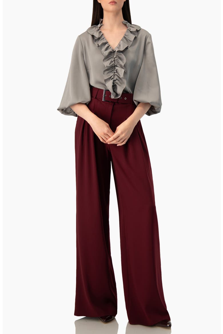 Ruffle-collar Blouse With Balloon Sleeves, Alternate, color, Grey