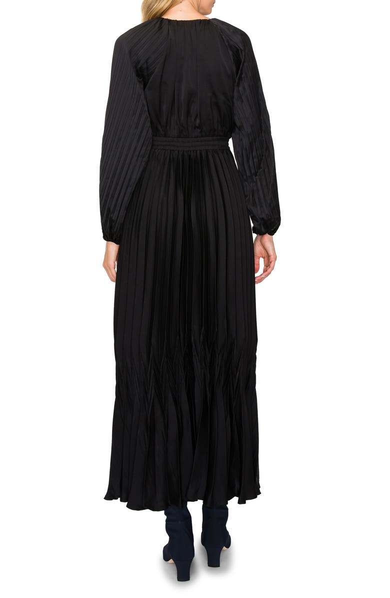 MELLODAY Pleated Long Sleeve Satin Maxi Dress, Alternate, color, 