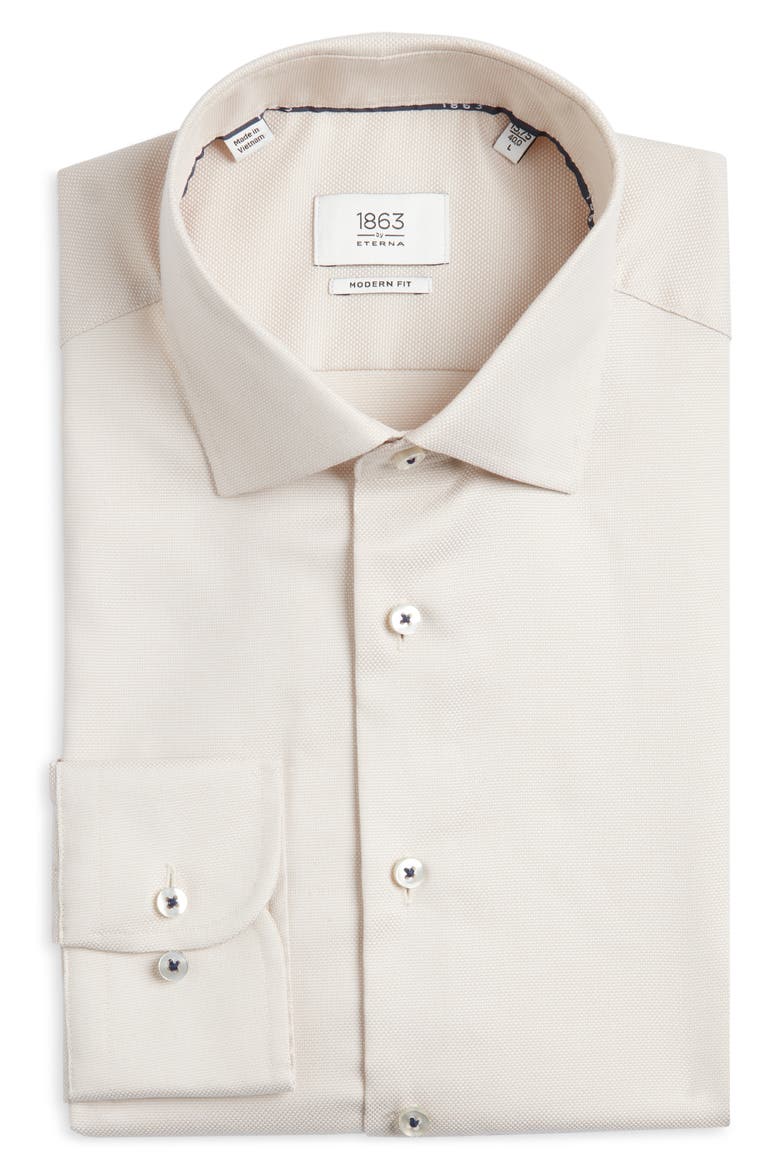 Modern Fit Solid Non-Iron Cotton Oxford Cloth Dress Shirt, Alternate, color, KHAKI