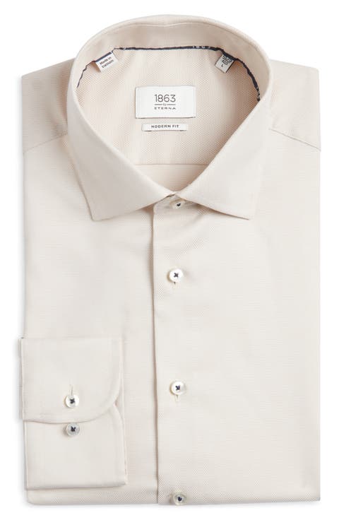 Modern Fit Solid Non-Iron Cotton Oxford Cloth Dress Shirt (Regular & Big)
