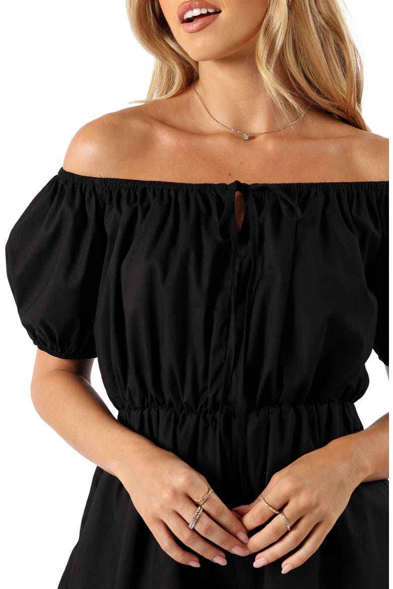 Destiny Off the Shoulder Romper, Alternate, color, BLACK
