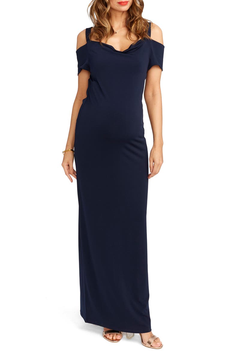 Jillian Cold Shoulder Maternity Maxi Dress, Main, color, NAVY